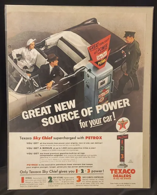VTG 1956 TEXACO Sky Chief Gasoline Color Print Ad Vintage