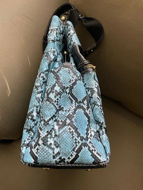 Samantha Brown Python Embossed METRO TOTE in TURQUOISE/ BLACK nwt 11