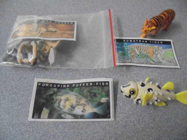 Cadbury Yowies  Sumatran Tiger, Puffer Fish, Scaly Tailed Possum & Papers