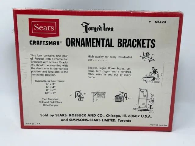 Vintage Forged Iron Black Ornamental Brackets Pair Sears Craftsman 8" x 6" 2