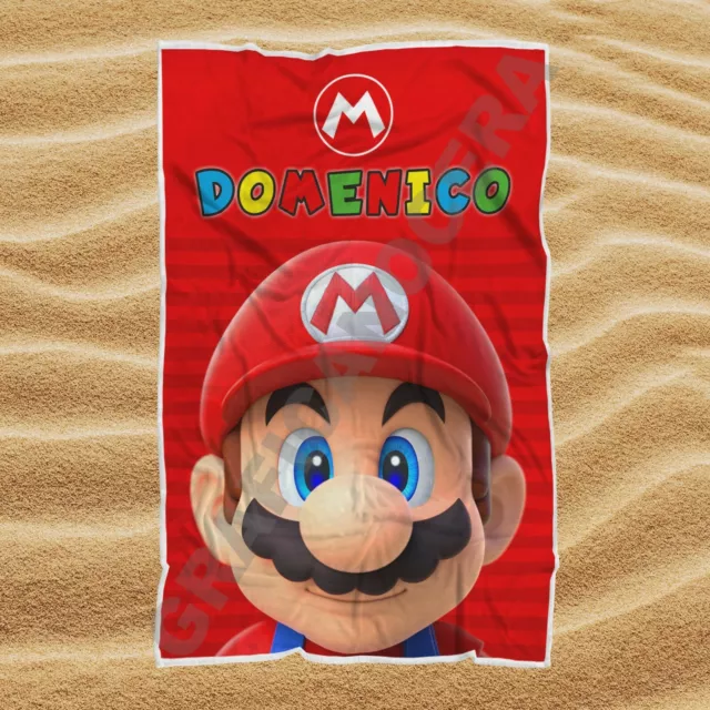 Asciugamano Telo Mare Mario Bros con Nome Personalizzato regalo bambino estate