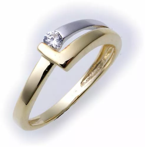 Neuf Femmes Bague or Véritable 333 Zircon Rhodié en Partie Jaune Qualité 8 Carat