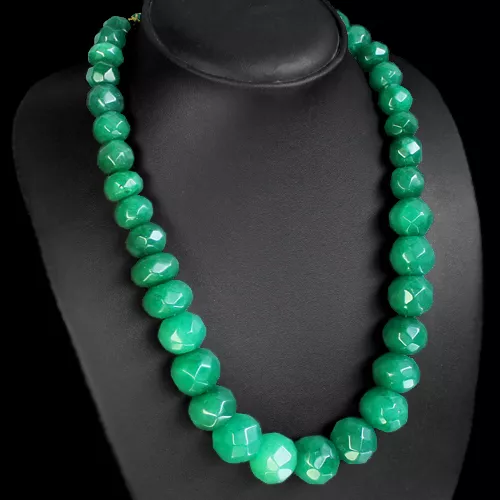 Exclusive Beautiful 859.00 Cts Natural Faceted Green Emerald Beads Necklace (Rs)