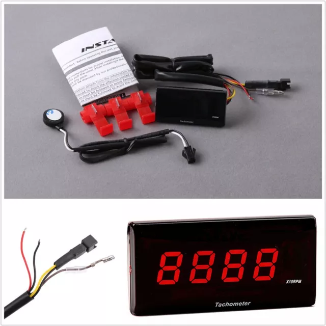 Motorcycles Mini Red LCD Tachometer Gauge Tach Hour Meter 0~20000 RPM Universal