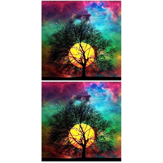 2 stücke diy 5d perlen malerei baum mond sternenhimmel strass kreuzstich kit