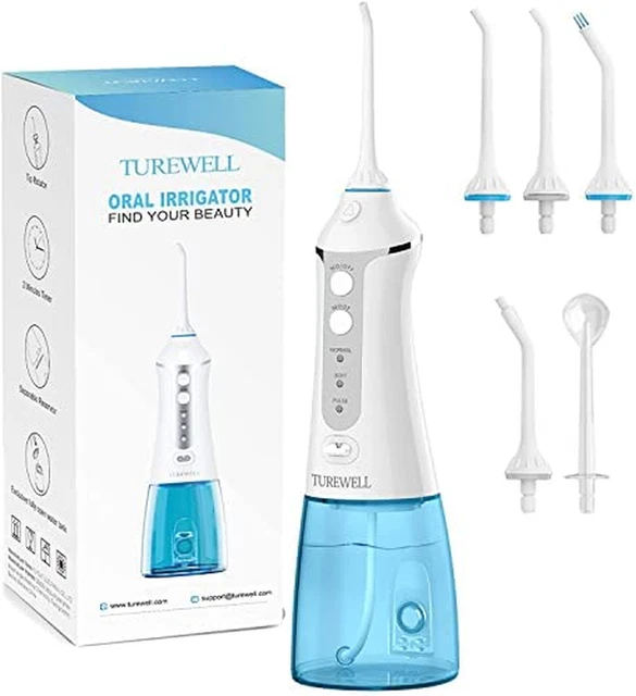 Idropulsore Dentale, 300ml Irrigatore Orale Portatile con 3 Modalità IPX7 5 Ugel