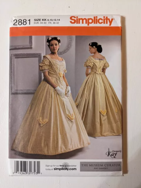 SIMPLICITY 2887 VICTORIAN Civil War Era Dress Gown Pattern Uncut Size 8 10  12 14 $38.50 - PicClick