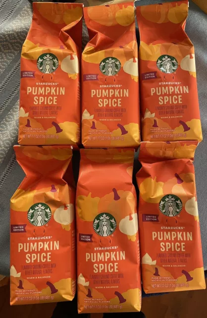 6x Starbucks Pumpkin Spice Limited Edition Ground Coffee 17oz Bag BB 3/2023