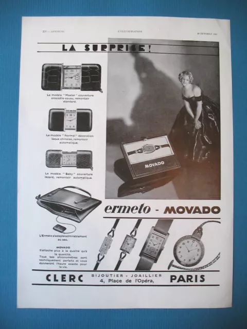 Publicite De Presse Ermeto Movado La Surprise Montre Horlogerie Ad 1930