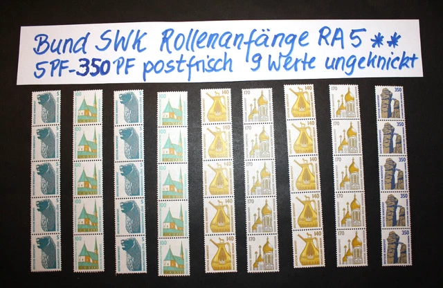 Bund SWK 9 ROLLENANFÄNGE RA5 5Pf-350Pf Rollenmarken Sehenswürdigkeiten ** TOPP!