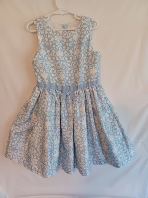 GYMBOREE Girls SZ 6 Shantung Blue/White Floral Party Dress, Lined, Was $69.95