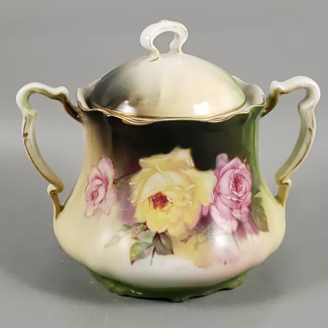 Vintage PT Bavaria Tirschenreuth Yellow Pink Roses Porcelain Sugar Bowl