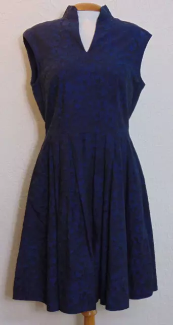 Brooks Brothers Womens Sleeveless Fit & Flare Dress 6 Navy Blue Jacquard Floral