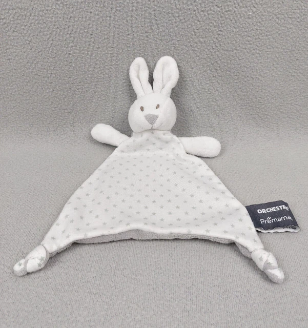 Doudou lapin blanc plat triangle étoiles gris ORCHESTRA Prémaman