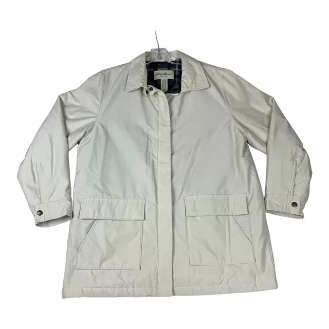 EDDIE BAUER PARKA Jacket Womens Large White Soft Shell Lined Insulated ...
