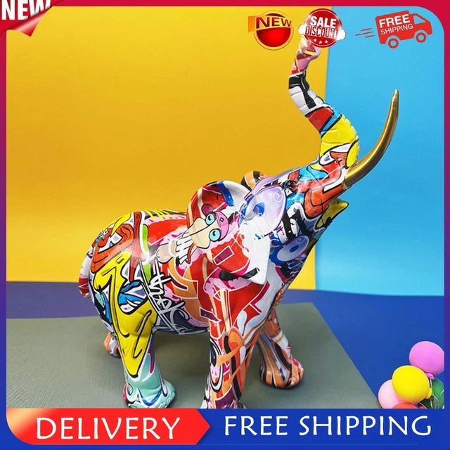 Resin Painting Graffiti Elephant Figurine Holiday Gift Colorful for Office Porch