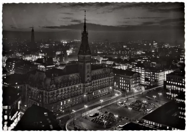 alte Ak Hamburg, Rathaus bei Nacht, ungelaufen