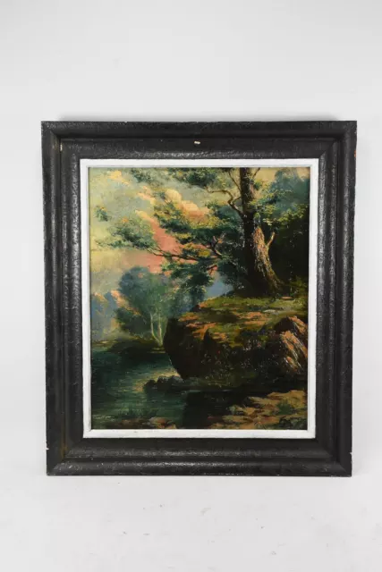 J67E21- Gemälde, Waldstück mit Gewässer, 20.Jh.