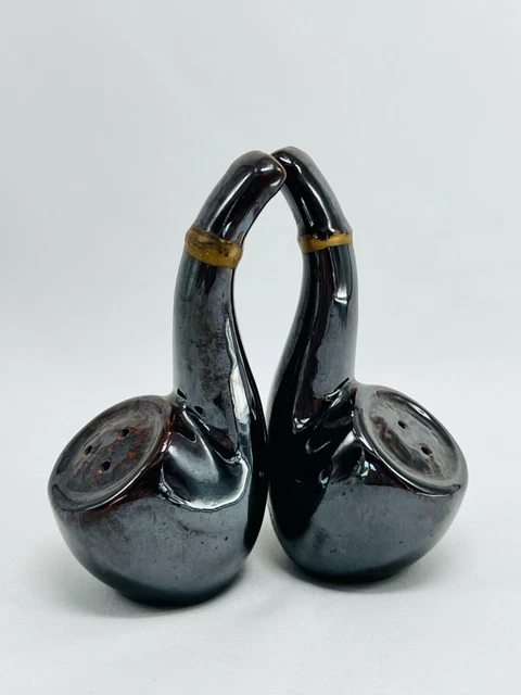 Vintage Ceramic Brown Smoking Pipes Salt and Pepper Shaker Set 4"