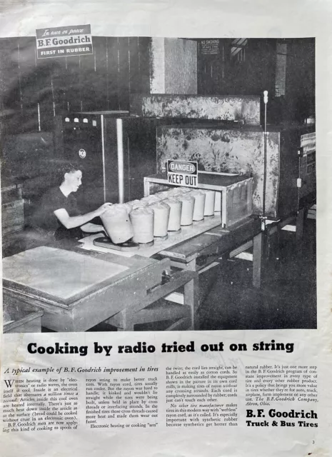 Vtg Print Ad 1945 Goodrich Rubber Tire's Cooking by Radio Retro Kitchen Home