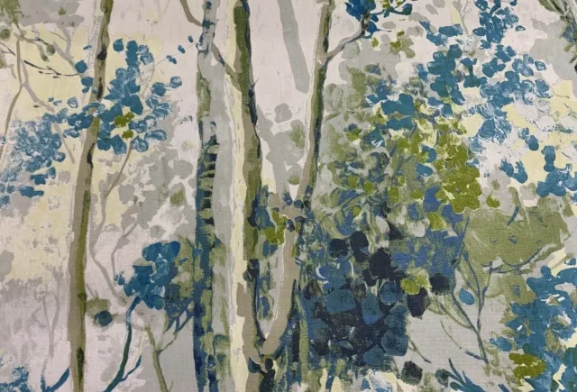 Silver Birch Trees Grey/Teal Cotton 140 cm Wide Curtain/Craft Fabric