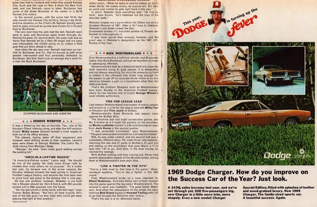 1968 Print Ad . 1969 Dodge Charger Approx. 8x11 B#2