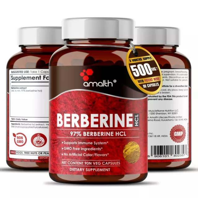 Berberine HCI Premium 97% Suplemento de azúcar en sangre de berberina 500...