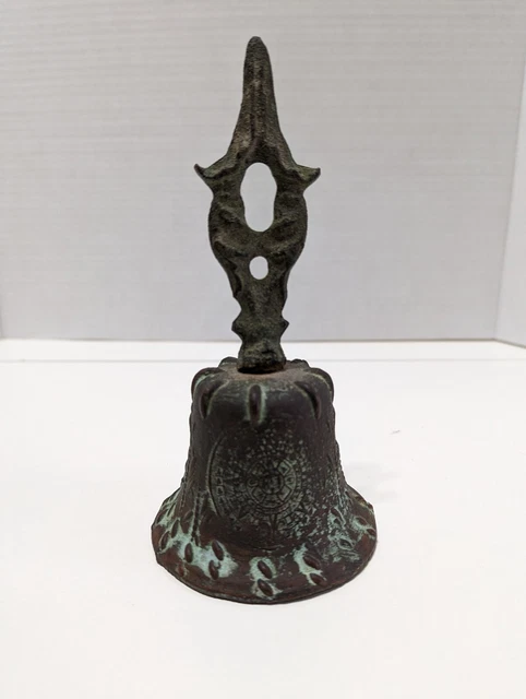 Antique Brass Copper With Patina Ornate Decorative Heavy Dinner Bell
