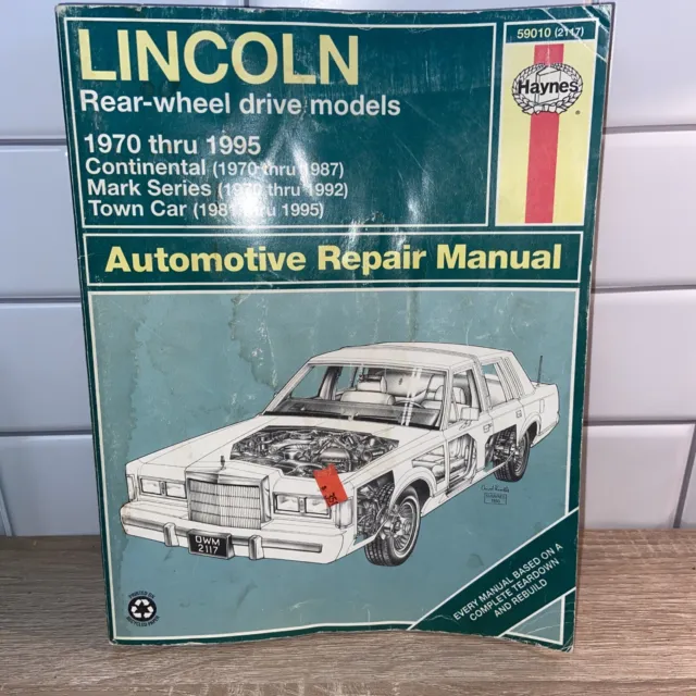 1970-1995 Lincoln Continental Mark Town Car RWD  Haynes Repair Manual 59010 Used