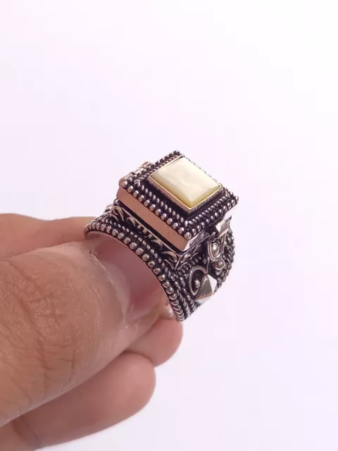 Handmade 925 Silver Plated Natural Opal Poison Ring Secret Compartment Size 8 US