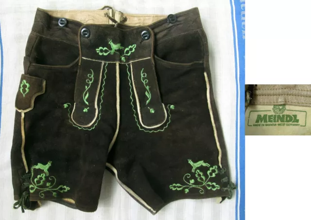 Best. Braune Lederhose - Grüne Stickerei - Antik-Style - Vintage - Meindl - Gr.s