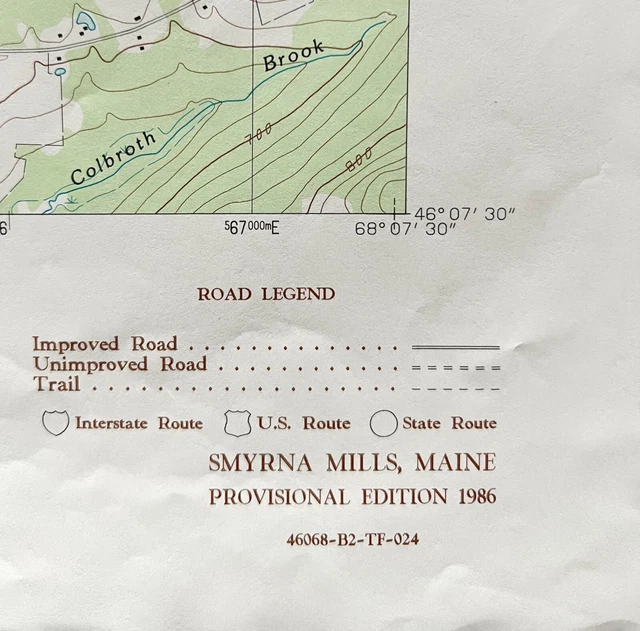 MAP SMYRNA MILLS Maine 1986 Topographic Geo Survey 124000 27 x 22