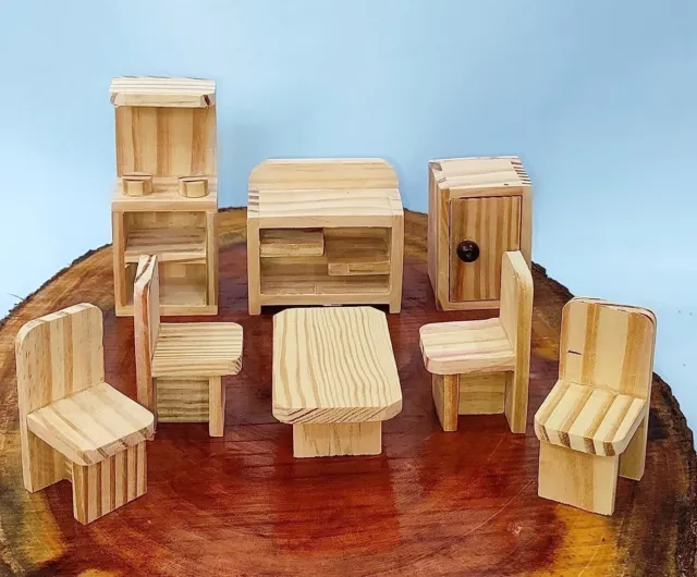 Juego de muebles de madera en miniatura para cocina | Figura decorativa...