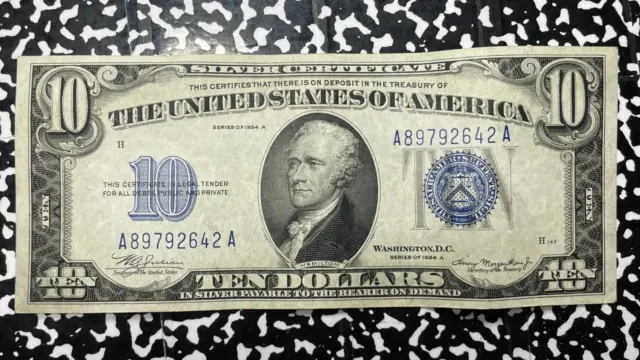 1934-A U.S. $10 Dollars Silver Certificate Note Lot#A2845