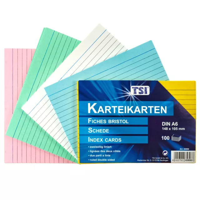 TSI 100x Karteikarten A6 beidseitig liniert farbig DIN A6 148x105mm 170 g/qm neu