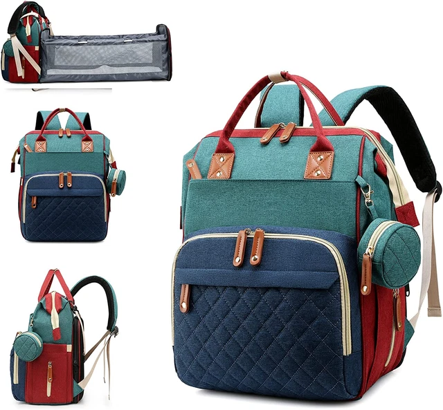 3 in 1 Diaper Backpack with Waterproof Foldable Changing Pad Red-Green-Blue