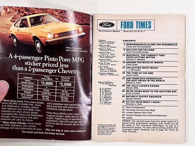 1976 MAR FORD TIMES San Francisco sourdough bread SHEET MUSIC ...