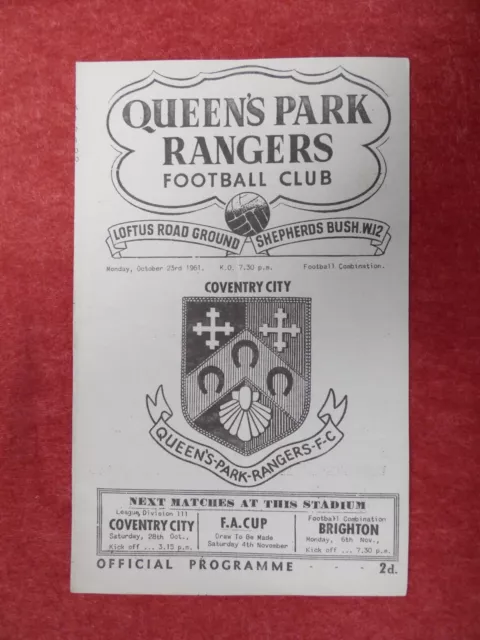 QPR v COVENTRY CITY | 1961/1962 | RESERVES | 23 OCT 1961 | UK FREEPOST