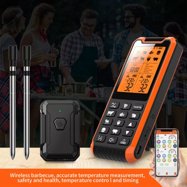 500FT Wireless Meat Thermometer 2 Probes Digital Cooking with APP for Oven BBQ.