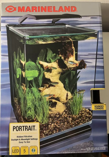 Portrait Glass LED Aquarium Kit, 5 Gallons, Hidden Filtration,Black
