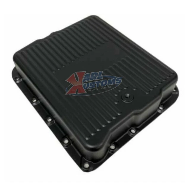 Black Aluminum Chevy GM 4L60E/Turbo 700R4 Stock Depth Finned Transmission Pan