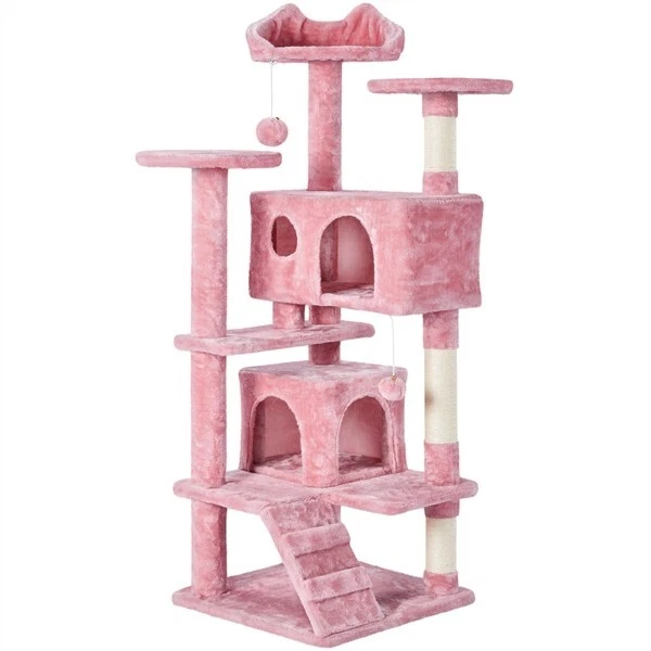 Torre de gato árbol gato con condominio para gato, poste para rascar sisal y bolas de piel para gatito
