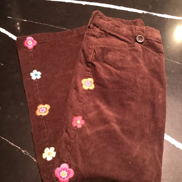 Girls Gymboree Brown Corduroy Floral Embroidered Pants/ Jeans Size 10