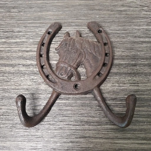 Horseshoe Horse Double Key Hook Coat Towel Purse Hanger Cast Iron Antique Style
