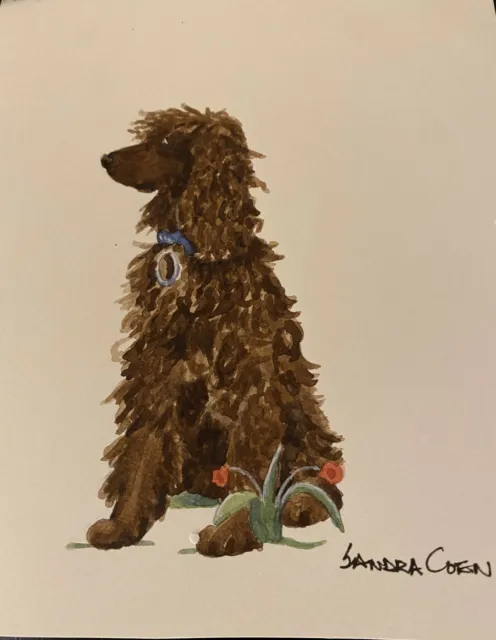 Irish Water Spaniel  original watercolors by Sandra Coen of sitting dog