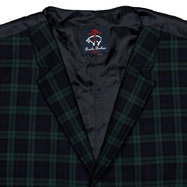Brooks Brothers Gilet DA UOMO S 38R Blackwatch Navy Verde Plaid 4-Button Lana