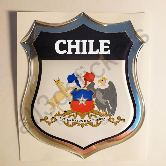 Pegatina Chile Escudo de Armas 3D Emblema Vinilo Adhesivo Resina Relieve Coche