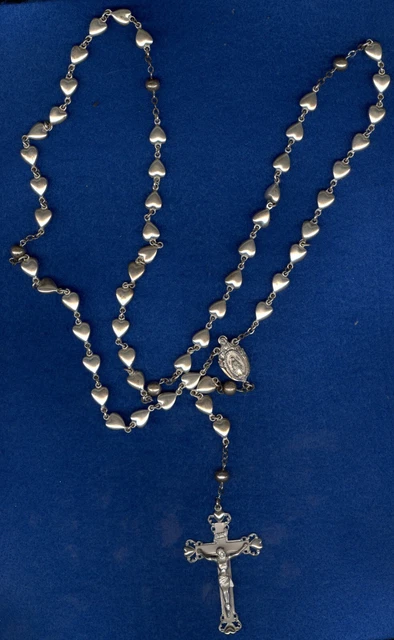 Sterling Silver Heart Shaped Rosary Beads