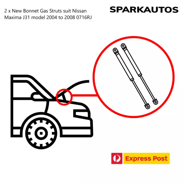 2 x New Bonnet Gas Struts suit Nissan Maxima J31 model 2004 to 2008 0716RJ