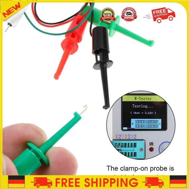 ❥ 3x tipo gancio clip di prova strumentazione per test elettronici transistor